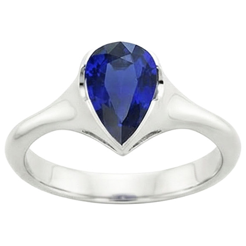 naturel pear saphir 3carats bague détail rapproché
