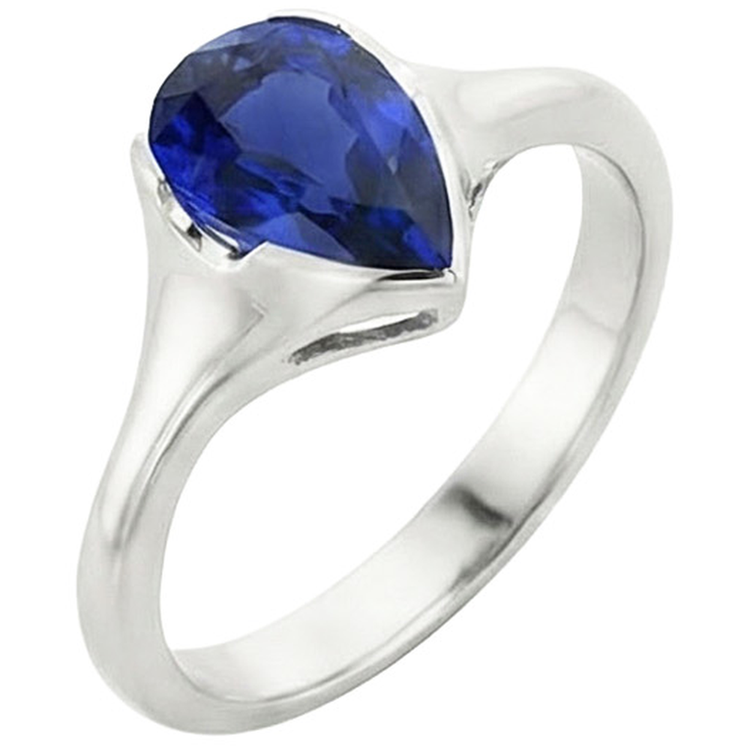 naturel pear saphir 3carats bague vue de dessus