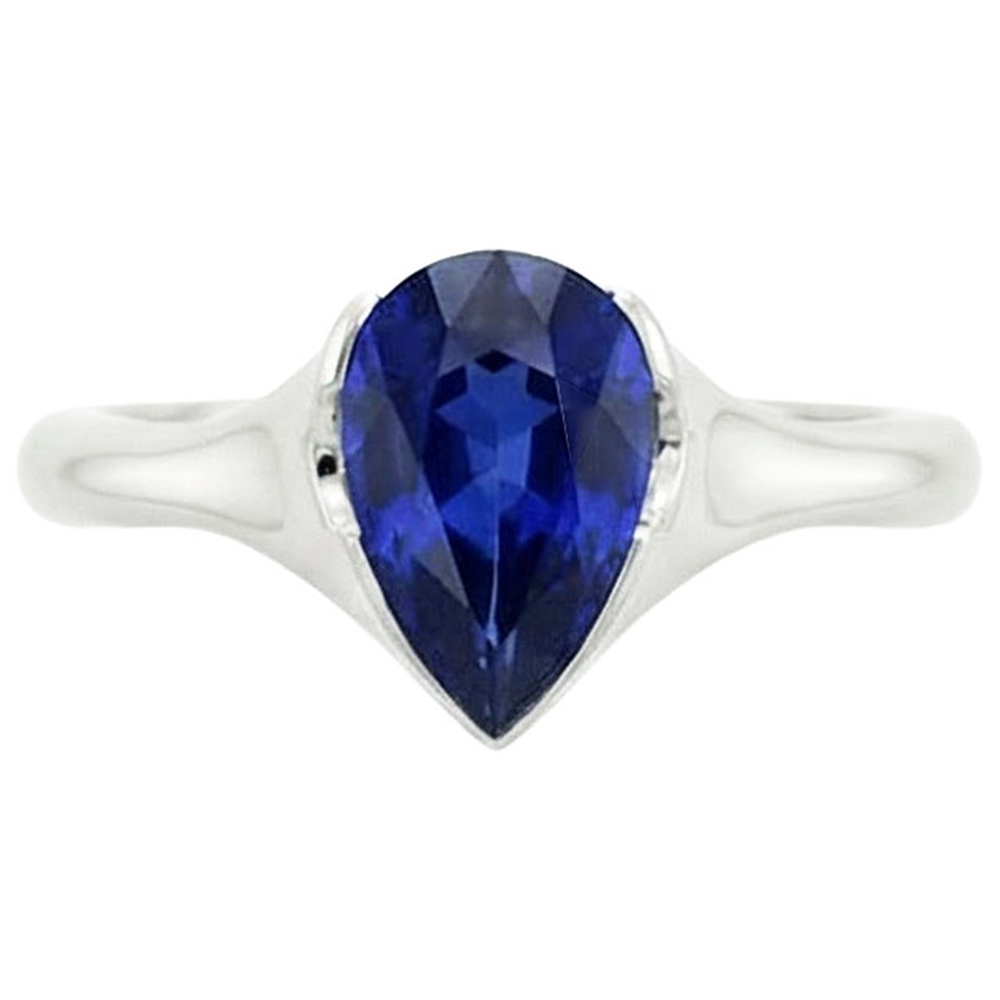 naturel pear saphir 3carats bague vue de profil