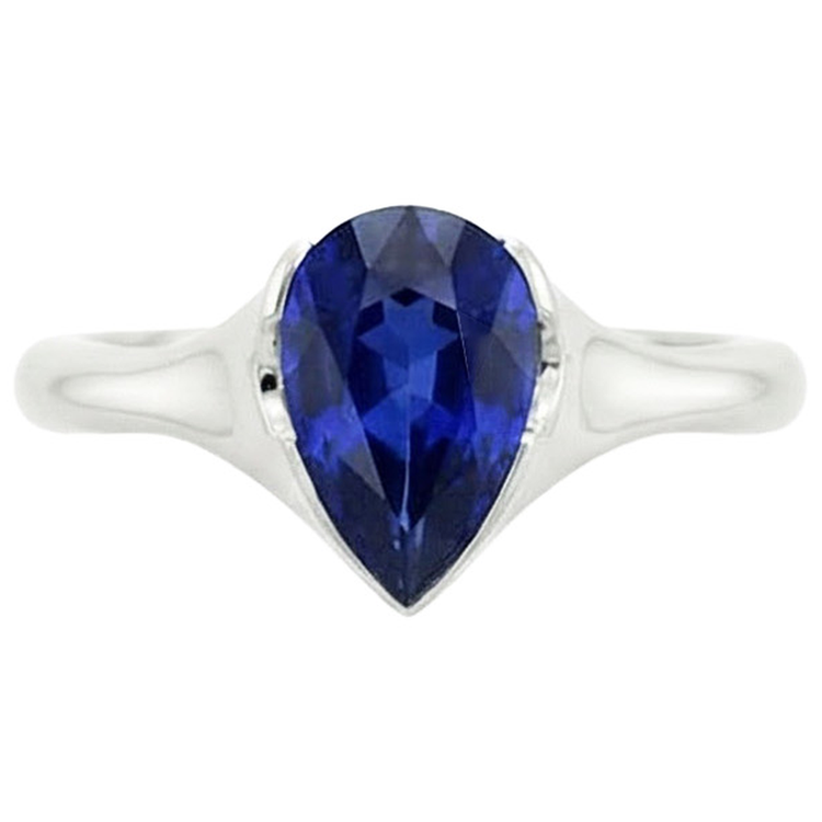 naturel pear saphir 3carats bague vue de profil
