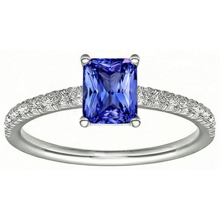 Bague Solitaire Ceylan Saphir Avec Accents 3 Carats Sertie De Diamants
