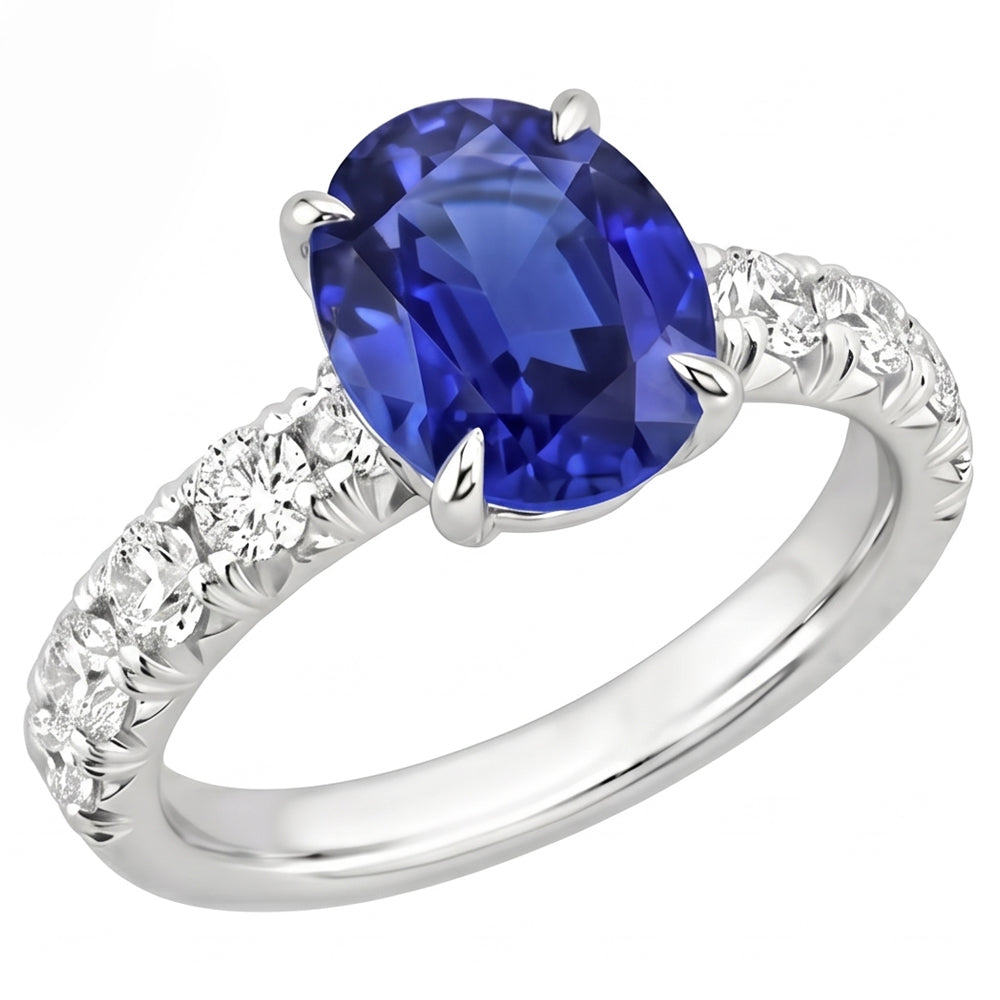 Bague Solitaire Ceylan Saphir Avec Accents De Diamants Ronds 4.50 Carats