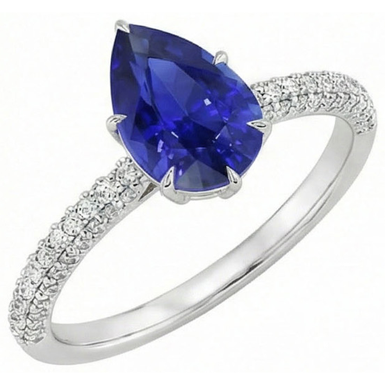 Bague Solitaire Ceylan Saphir Avec Accents De Diamants Ronds 4.50 Carats