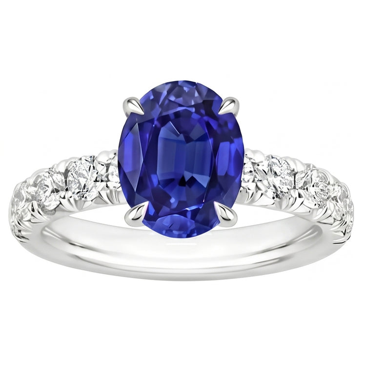 Bague Solitaire Ceylan Saphir Avec Accents De Diamants Ronds 4.50 Carats
