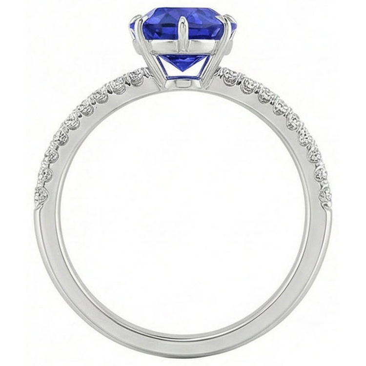 Bague Solitaire Ceylan Saphir Avec Accents De Diamants Ronds 4.50 Carats