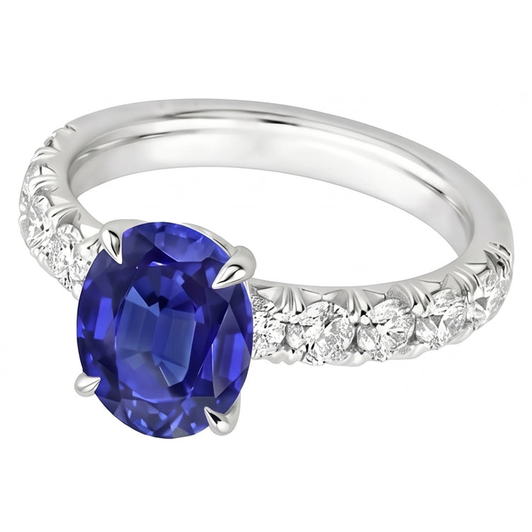 Bague Solitaire Ceylan Saphir Avec Accents De Diamants Ronds 4.50 Carats