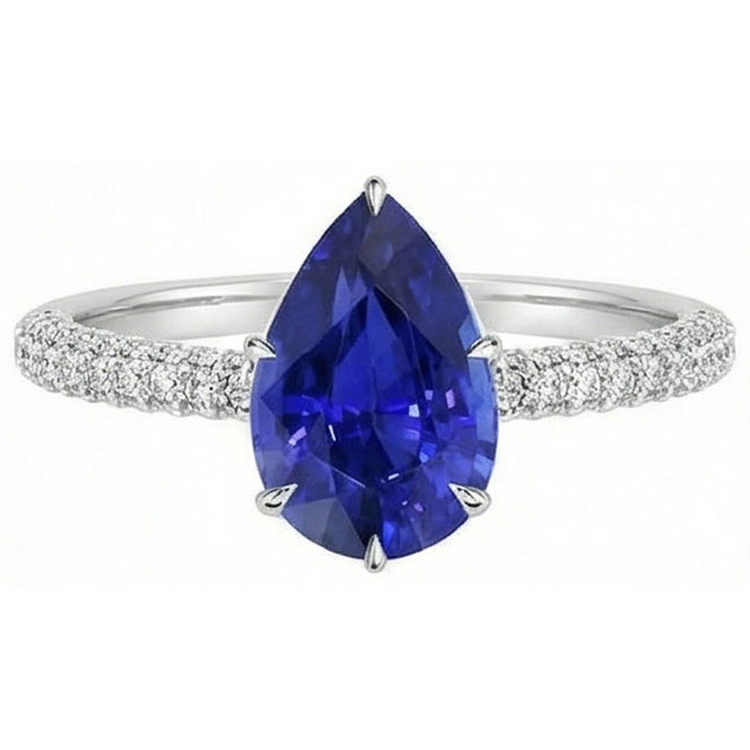 Bague Solitaire Ceylan Saphir Avec Accents De Diamants Ronds 4.50 Carats