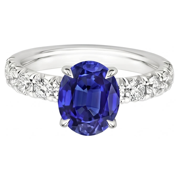 Bague Solitaire Ceylan Saphir Avec Accents De Diamants Ronds 4.50 Carats