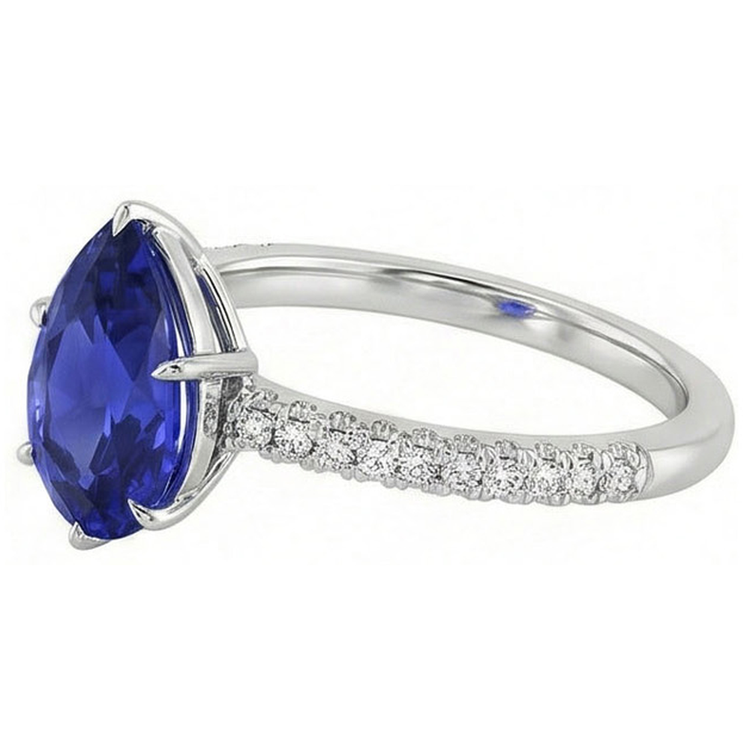 Bague Solitaire Ceylan Saphir Avec Accents De Diamants Ronds 4.50 Carats