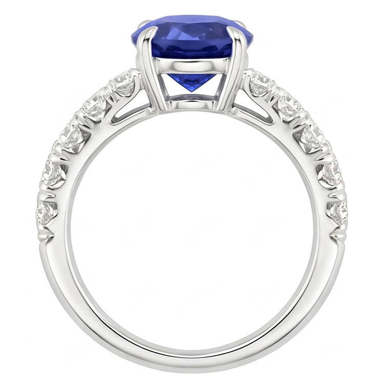 Bague Solitaire Ceylan Saphir Avec Accents De Diamants Ronds 4.50 Carats