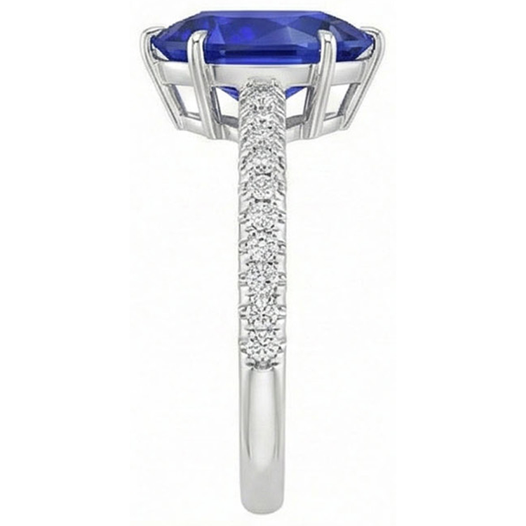 Bague Solitaire Ceylan Saphir Avec Accents De Diamants Ronds 4.50 Carats