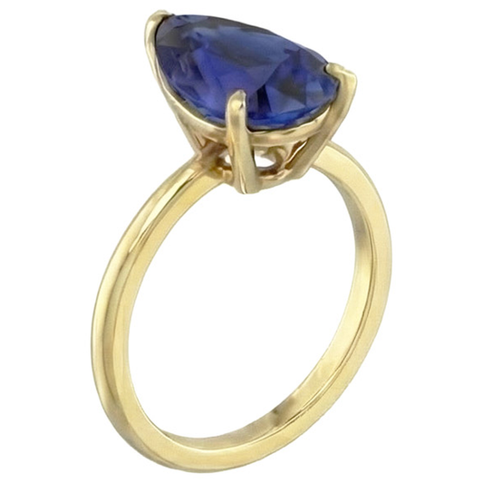 Bague Solitaire Ceylan Saphir Style Larme Poire 3.50 Carats