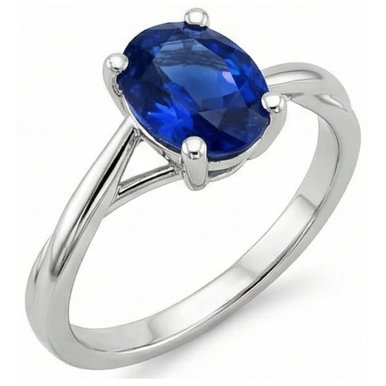 Bague Solitaire Ceylan Saphir Taille Ovale Sertie De Griffes 3 Carats