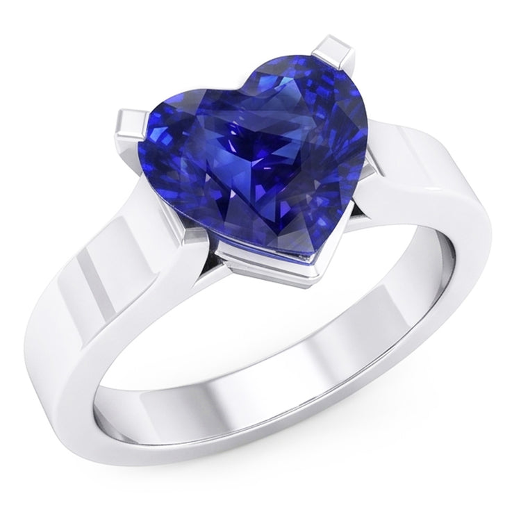 Bague Solitaire Coeur Ceylan Saphir Bleu 3 Carats Bijoux Femme