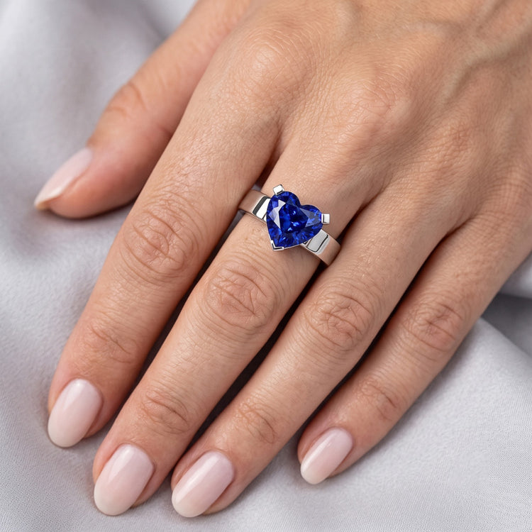 Bague Solitaire Coeur Ceylan Saphir Bleu 3 Carats Bijoux Femme