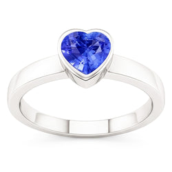 Bague Solitaire Coeur Saphir Bleu Clair Lunette Sertie 1 Carat