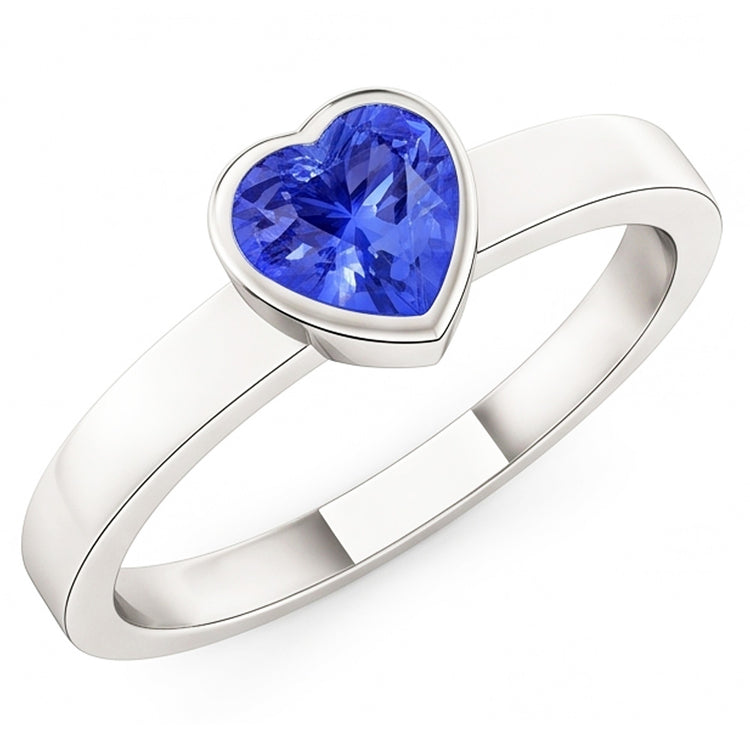 Bague Solitaire Coeur Saphir Bleu Clair Lunette Sertie 1 Carat