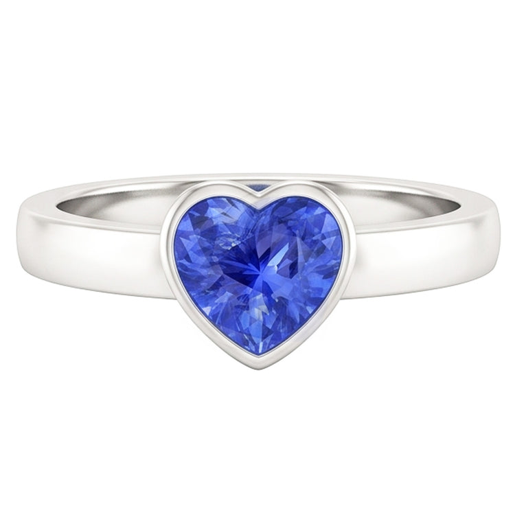 Bague Solitaire Coeur Saphir Bleu Clair Lunette Sertie 1 Carat