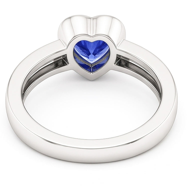 Bague Solitaire Coeur Saphir Bleu Clair Lunette Sertie 1 Carat