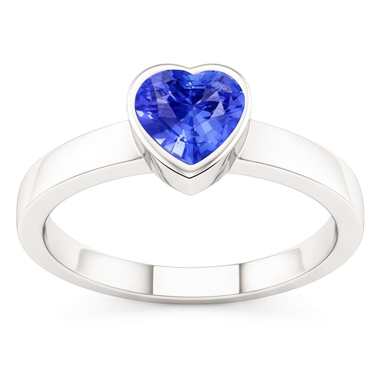 Bague Solitaire Coeur Saphir Bleu Clair Lunette Sertie 1 Carat