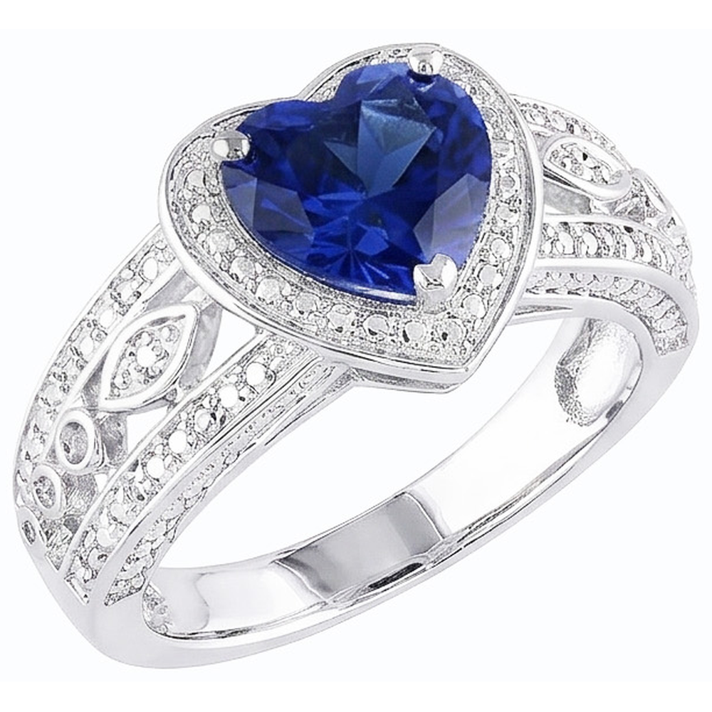 Bague Solitaire Coeur Saphir Bleu Foncé Style Vintage 2 Carats