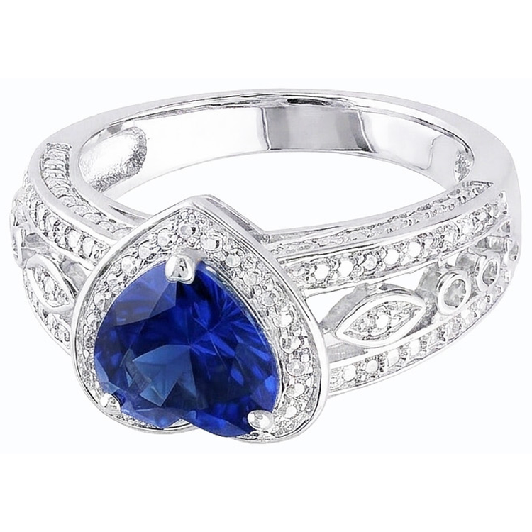 Bague Solitaire Coeur Saphir Bleu Foncé Style Vintage 2 Carats