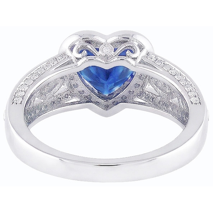Bague Solitaire Coeur Saphir Bleu Foncé Style Vintage 2 Carats
