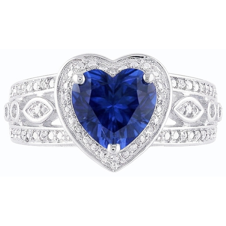 Bague Solitaire Coeur Saphir Bleu Foncé Style Vintage 2 Carats