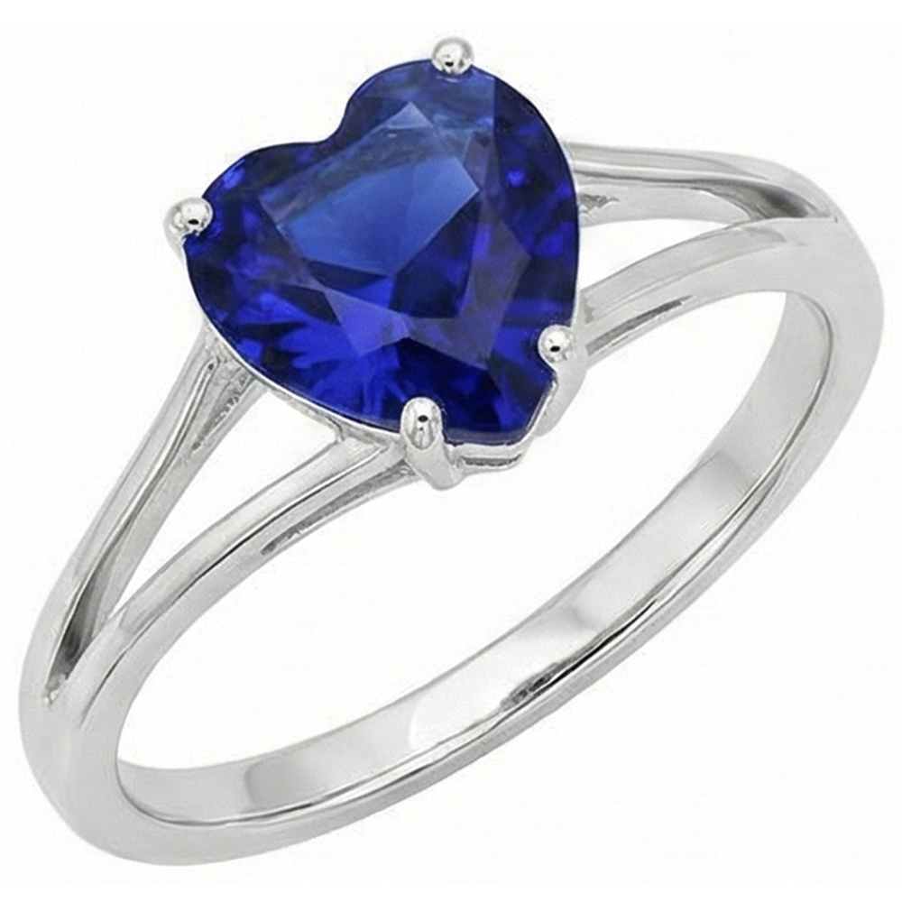 Bague Solitaire Coeur Saphir Sri Lanka Split Tige 2.50 Carats
