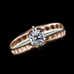 Bague Solitaire Coussin Bicolore Réel Diamant Taille Ancienne 1.75 Carats