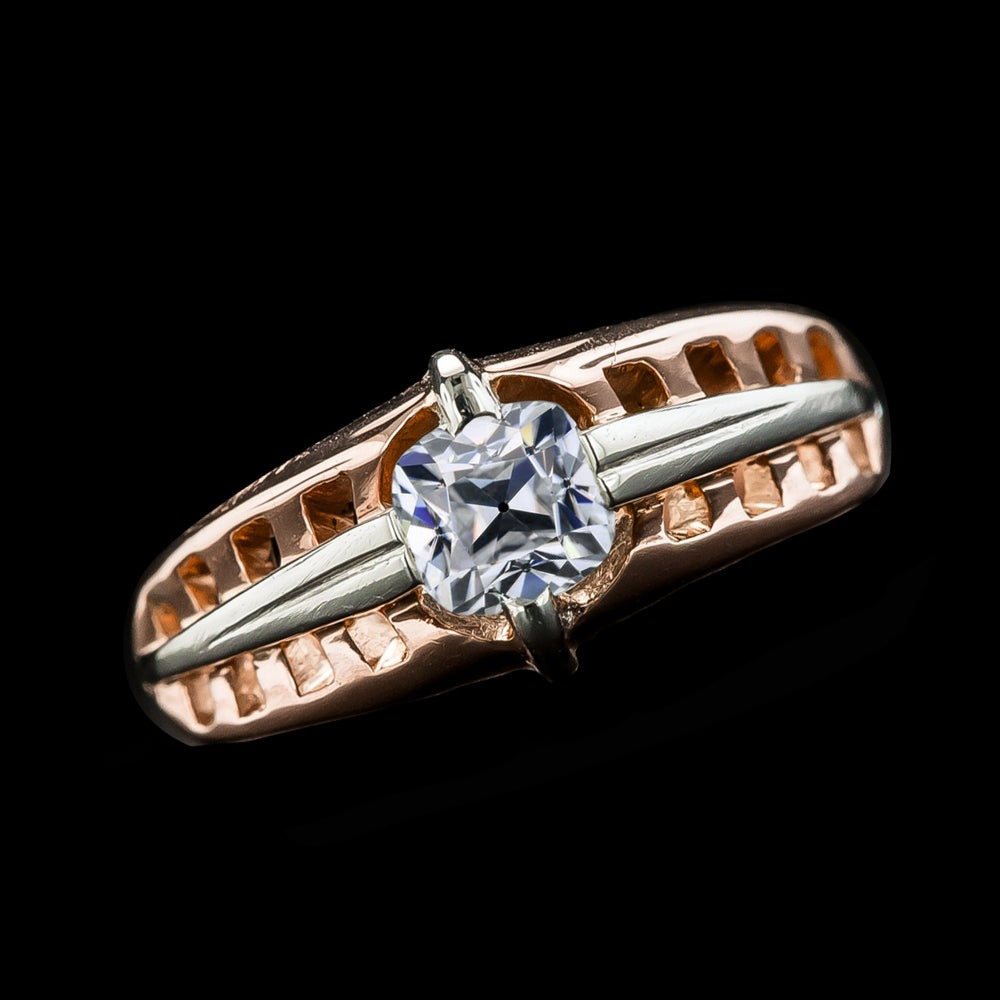 Bague Solitaire Coussin Bicolore Réel Diamant Taille Ancienne 1.75 Carats
