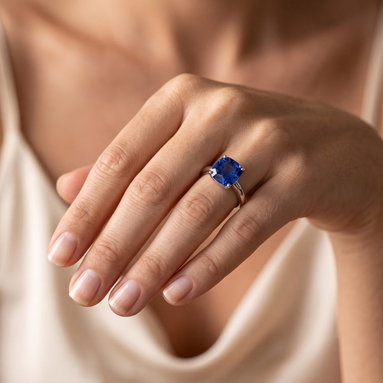 Bague Solitaire Coussin Saphir 2.50 Carats Bijoux Or Blanc