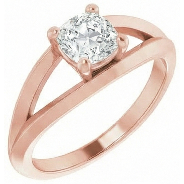 Bague Solitaire Coussin Vieux Mineur Réel Diamant 3 Carats 4 Branches Tige Fendue