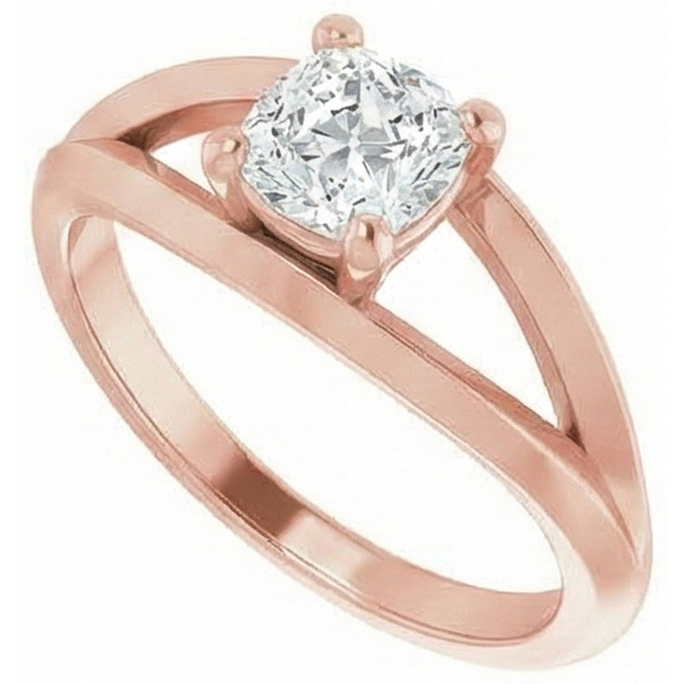 Bague Solitaire Coussin Vieux Mineur Réel Diamant 3 Carats 4 Branches Tige Fendue