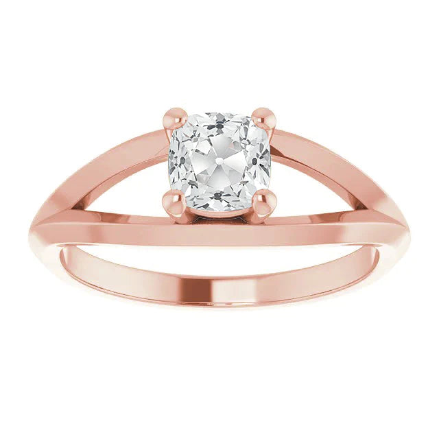 Bague Solitaire Coussin Vieux Mineur Réel Diamant 3 Carats 4 Branches Tige Fendue