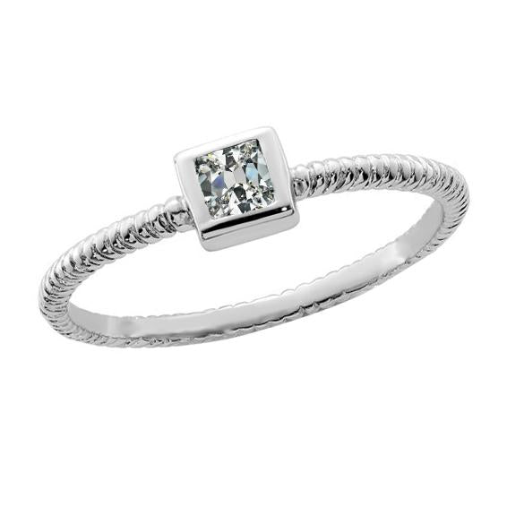 Bague Solitaire Coussin Vieux Mineur Réel Diamant Lunette Style Corde 1.50 Carats