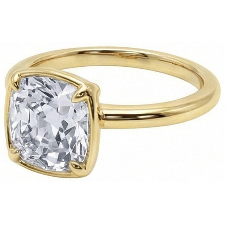 Bague Solitaire Coussin Vieux Mineur Réel Diamant Sertie Griffe 2.25 Carats