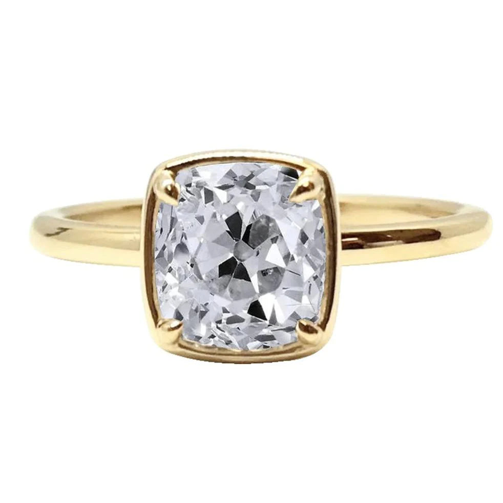 Bague Solitaire Coussin Vieux Mineur Réel Diamant Sertie Griffe 2.25 Carats