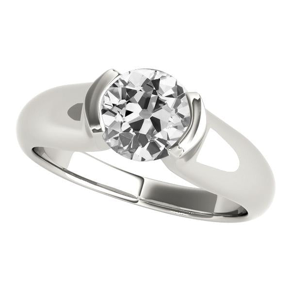 Bague Solitaire Dames Vieux mineur Réel Diamant Demi Lunette Sertie 2.50 Carats