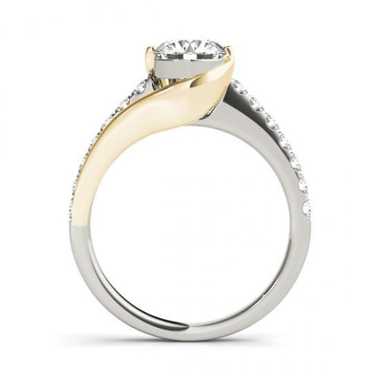 Bague Solitaire De Fiançailles Naturel Diamant Rond 1.50 Carats Or Bicolore 14K