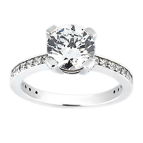 Bague Solitaire De Fiançailles Naturel Diamant Rond Avec Accents 2.26 Carats