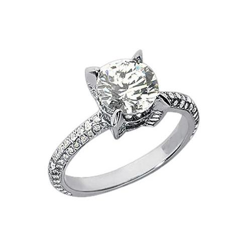Bague Solitaire De Fiançailles Réel Diamant Rond 2.26 Carats Or Blanc 14K