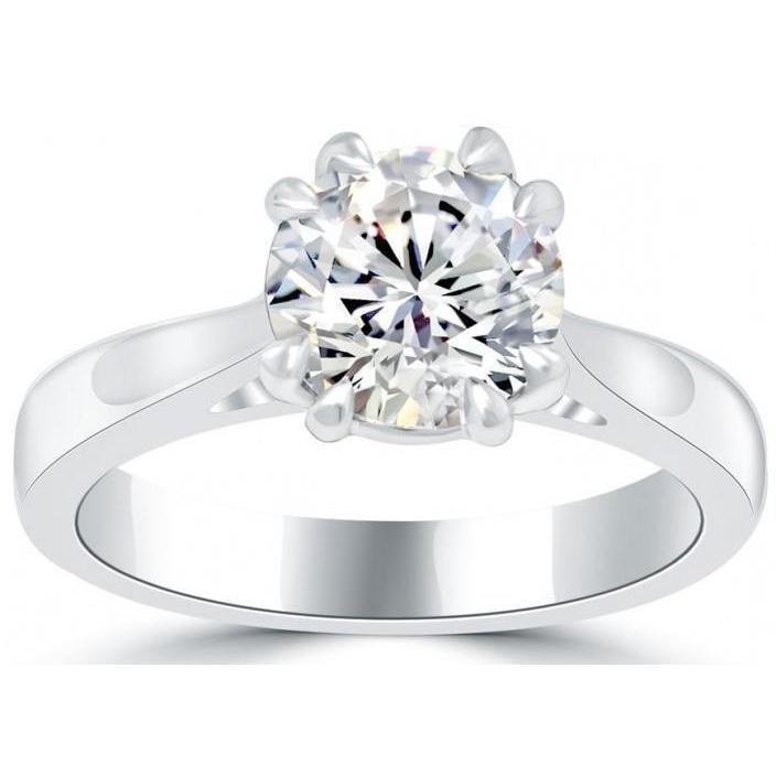 Bague Solitaire De Fiançailles Réel Diamant Rond 3 Carats Or Blanc 14K