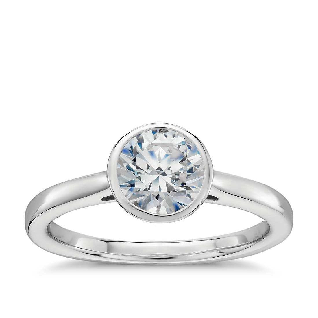 Bague Solitaire De Mariage En Véritable Diamants Sertis De Lunette Ronde De 1.20 Ct En Or Blanc 14K