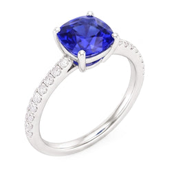 Bague Solitaire Diamant Accents Coussin Forme Saphir Ceylan 3 Carats