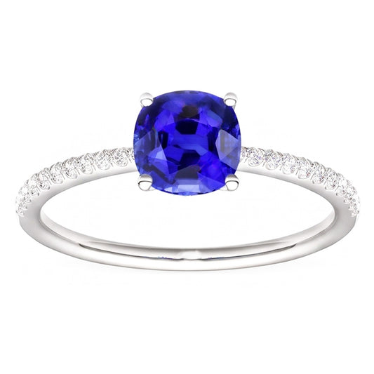 Bague Solitaire Diamant Accents Coussin Forme Saphir Ceylan 3 Carats