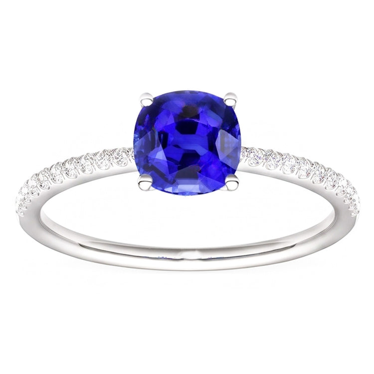 Bague Solitaire Diamant Accents Coussin Forme Saphir Ceylan 3 Carats