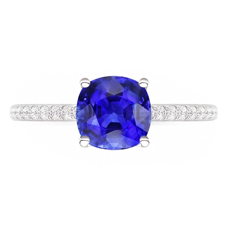 Bague Solitaire Diamant Accents Coussin Forme Saphir Ceylan 3 Carats