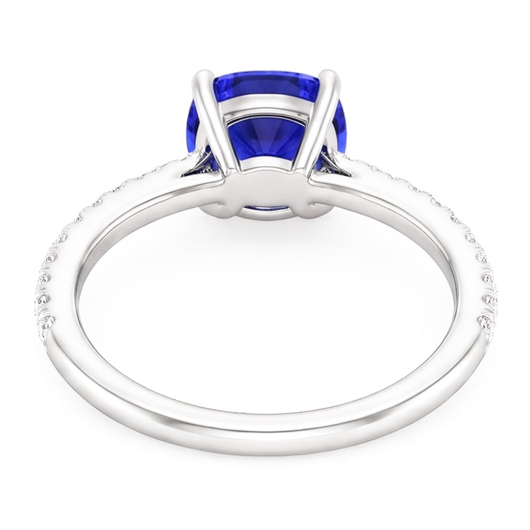 Bague Solitaire Diamant Accents Coussin Forme Saphir Ceylan 3 Carats