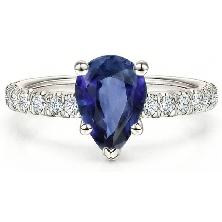 naturel pear diamant 4carats bague vue de dessus